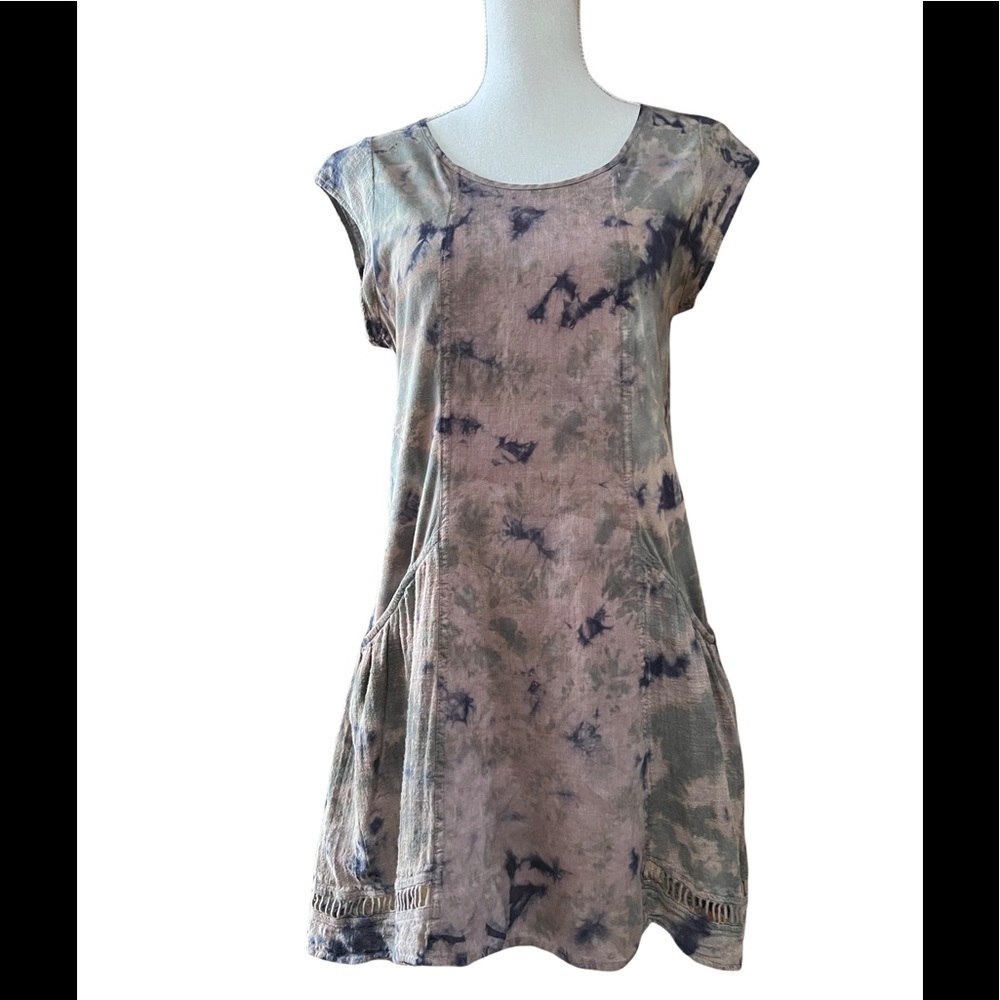 XCVI MIND SET WOMENS BOHO MIDI TYE DYE LINEN DRESS